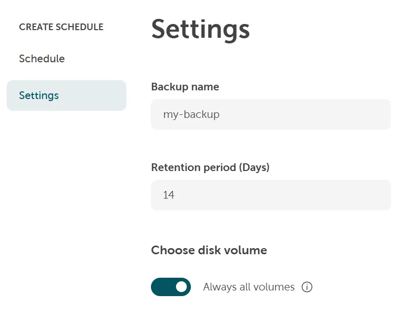 A screenshot showing the create schedule settings