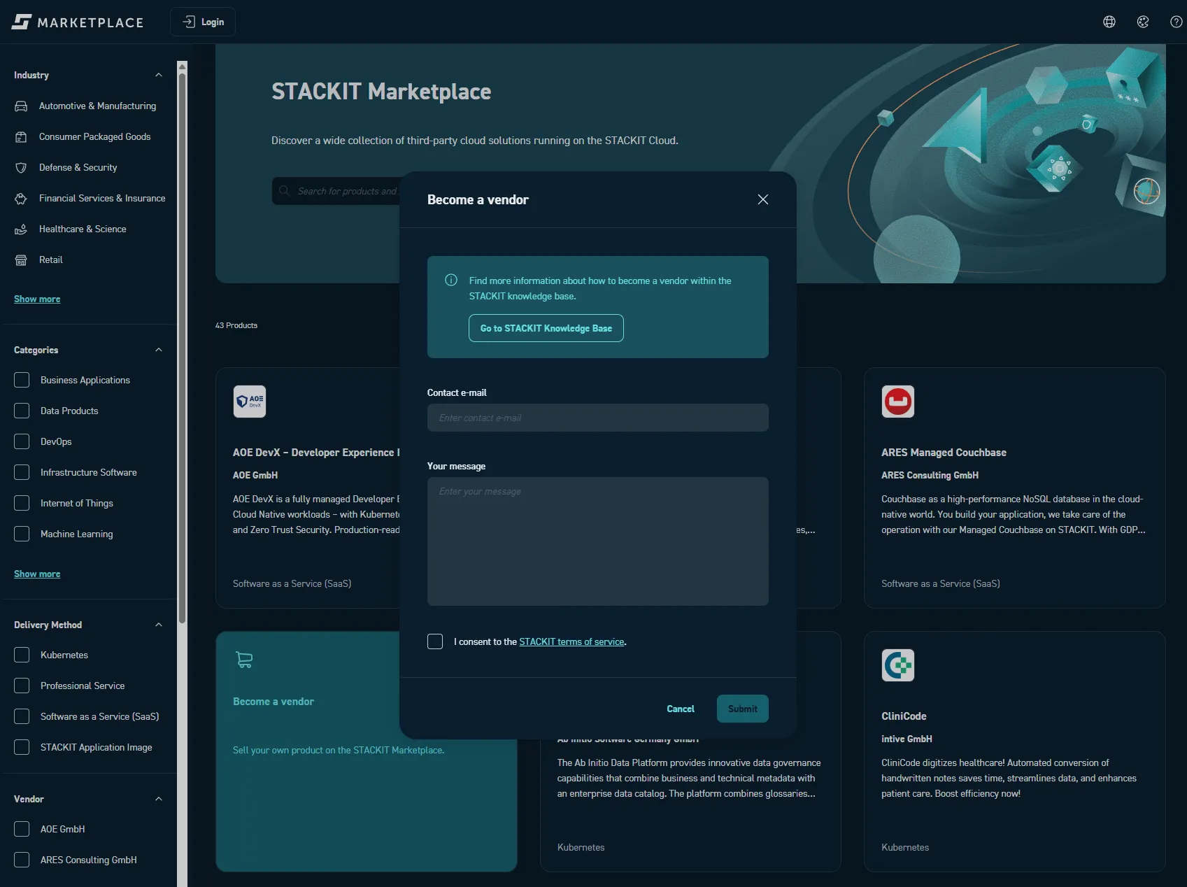 Registrieren Sie Ihr Interesse als Anbieter direkt über den Marketplace.