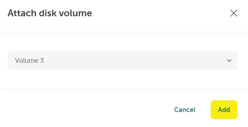 A screenshot showing picking the created volume and clicking on add