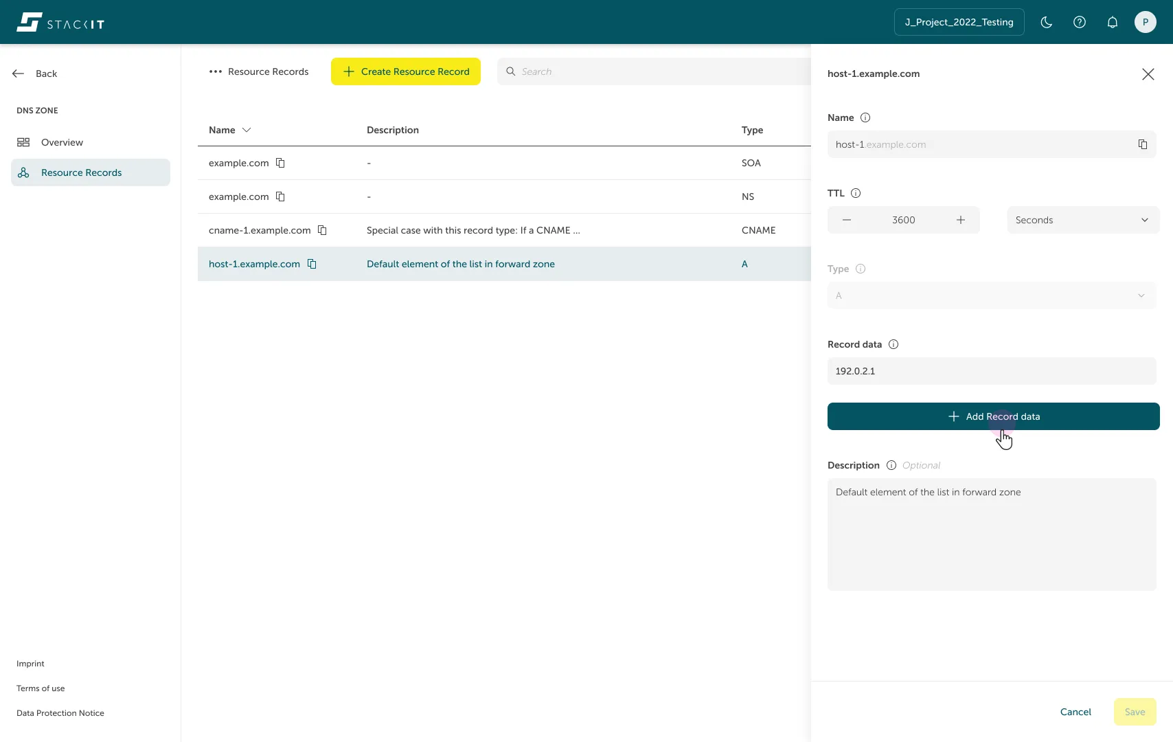 DNS overview details view