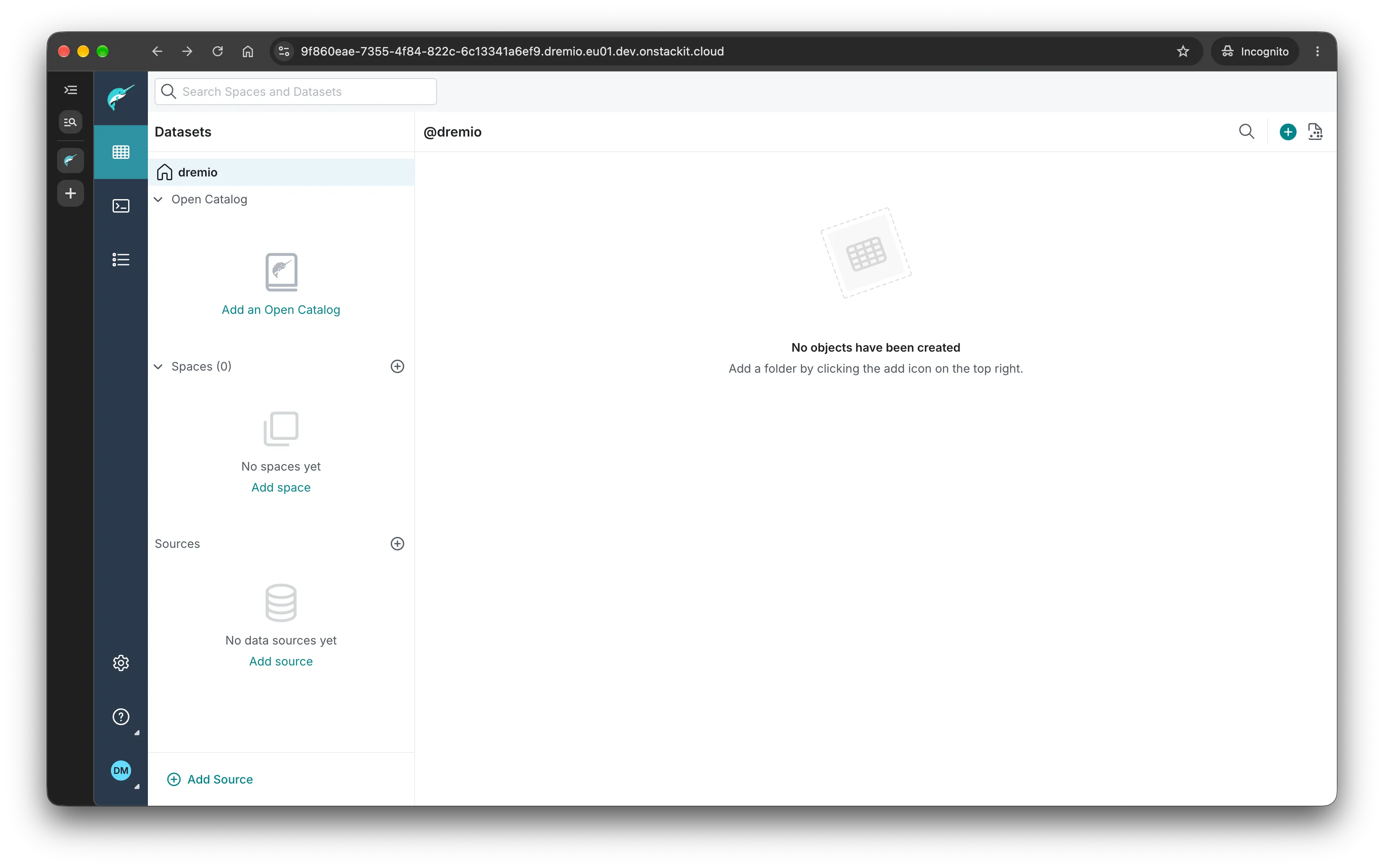 Screenshot of the Datasets menu