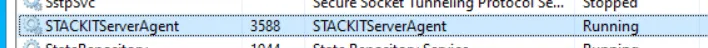Windows Services list highlighting the 'STACKITServerAgent' service with a status of 'Running'.