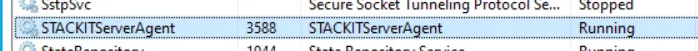 Windows Services list highlighting the 'STACKITServerAgent' service with a status of 'Running'.
