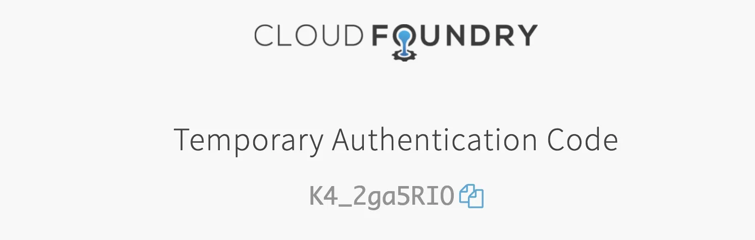 The temporary authentication code of the Cloud Foundry SSO.