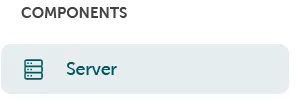 A cropped image showing the sidebar navigation link for Server under the COMPONENTS heading. The link is highlighted in a teal-colored rounded rectangle and includes a server rack icon.