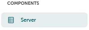 A cropped image showing the sidebar navigation link for Server under the COMPONENTS heading. The link is highlighted in a teal-colored rounded rectangle and includes a server rack icon.