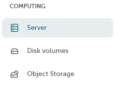 Server list table displaying two servers. Server1 shows ‘Active’ status in green, located in availability zone ‘eu01-3’ with private IP ‘10.1.0.128’ and a copy icon. Server2 shows ‘Shelved offloaded’ status in gray with private IP ‘10.1.0.65’. A dropdown menu is open for Server2 showing management options: Start, Stop, Reboot, Unshelve, Web console, and Delete. Column headers include Name (with sort arrow), Status, Task, Availability zones, and Private IP.