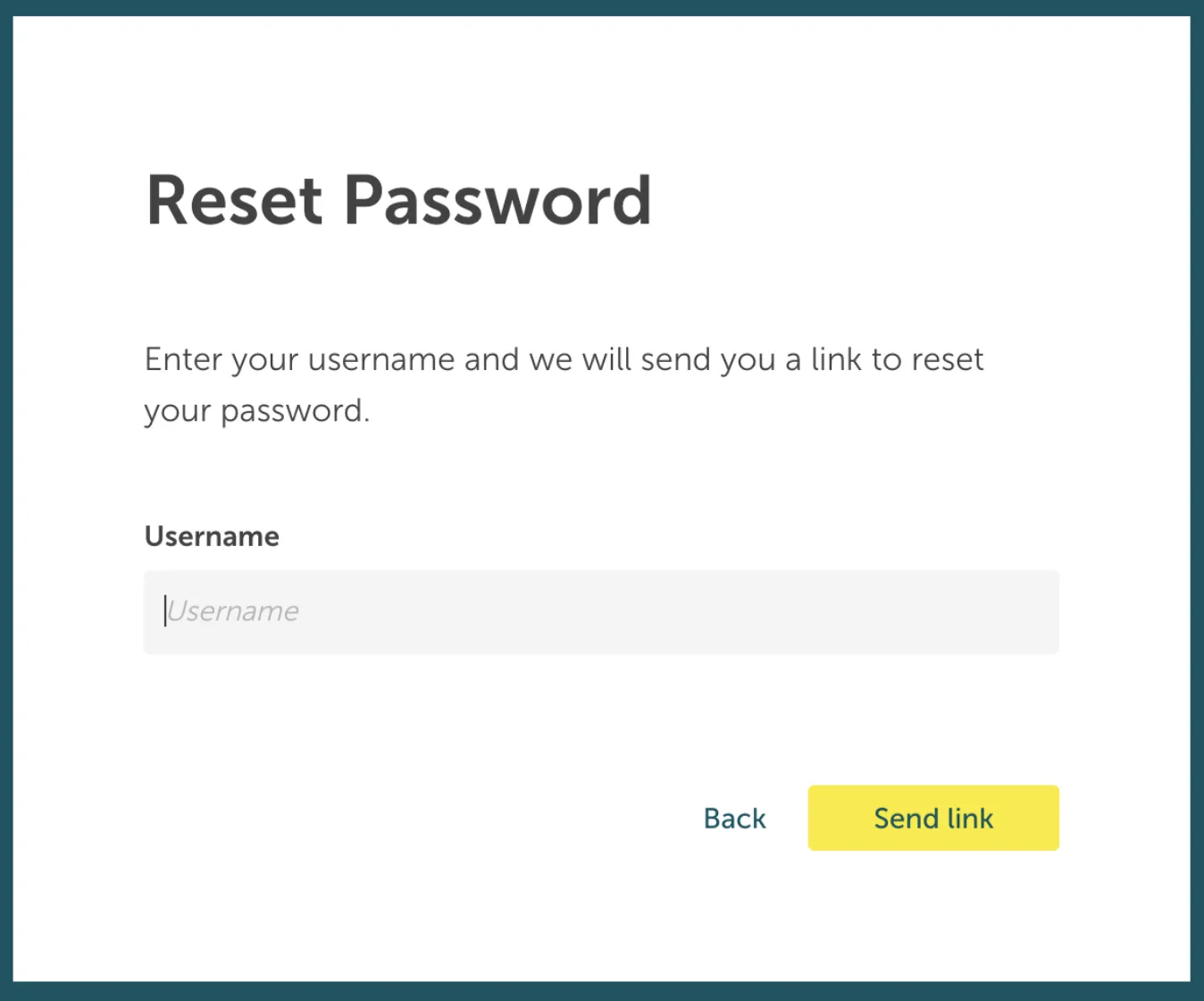 The password reset mask requiring the username.