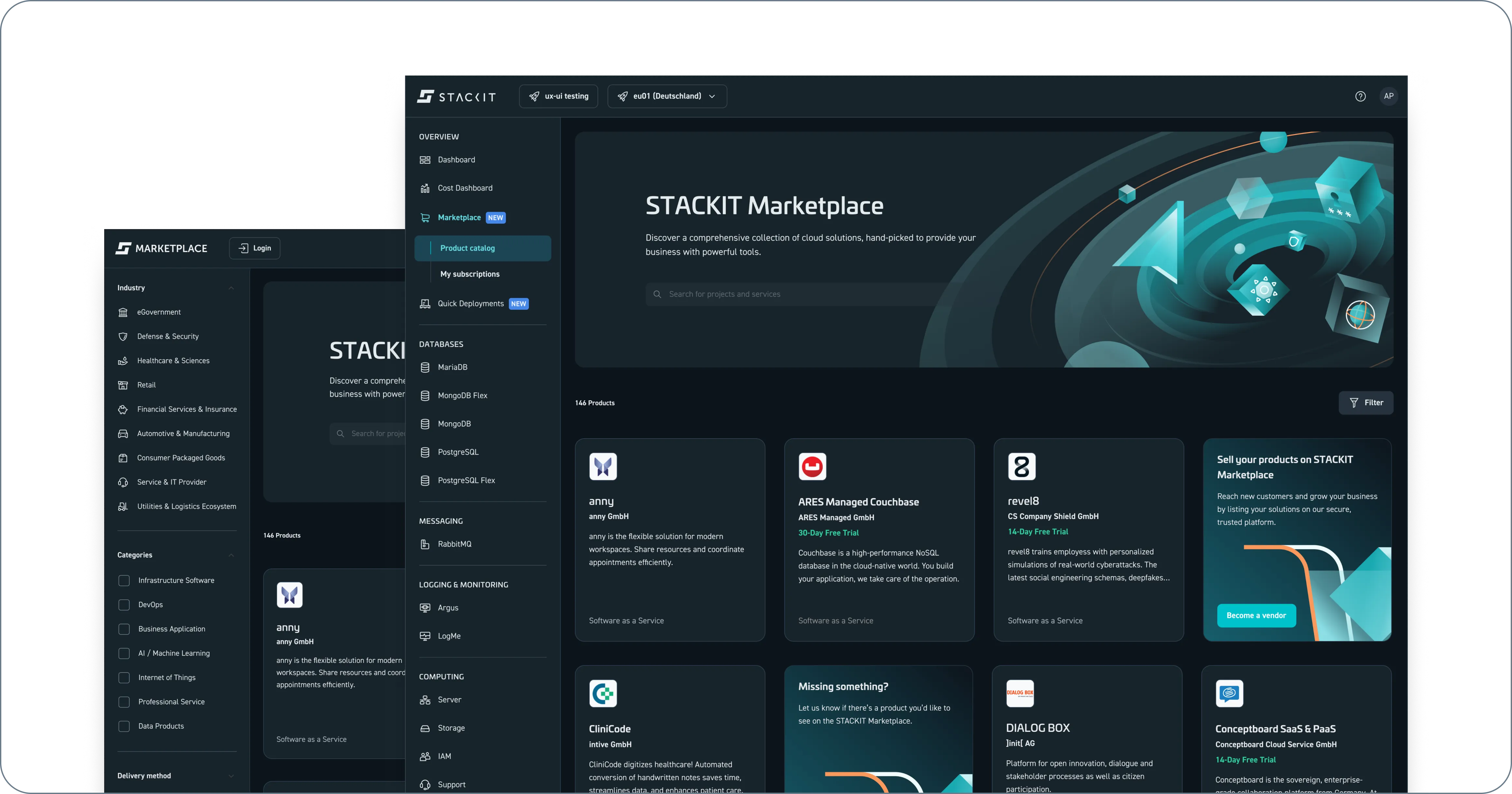 Both access methods provide the same product portfolio. However, you can only purchase products through the STACKIT portal after you successfully log in.