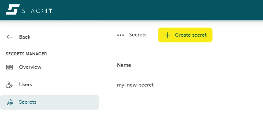 A screenshot showing the secrets list