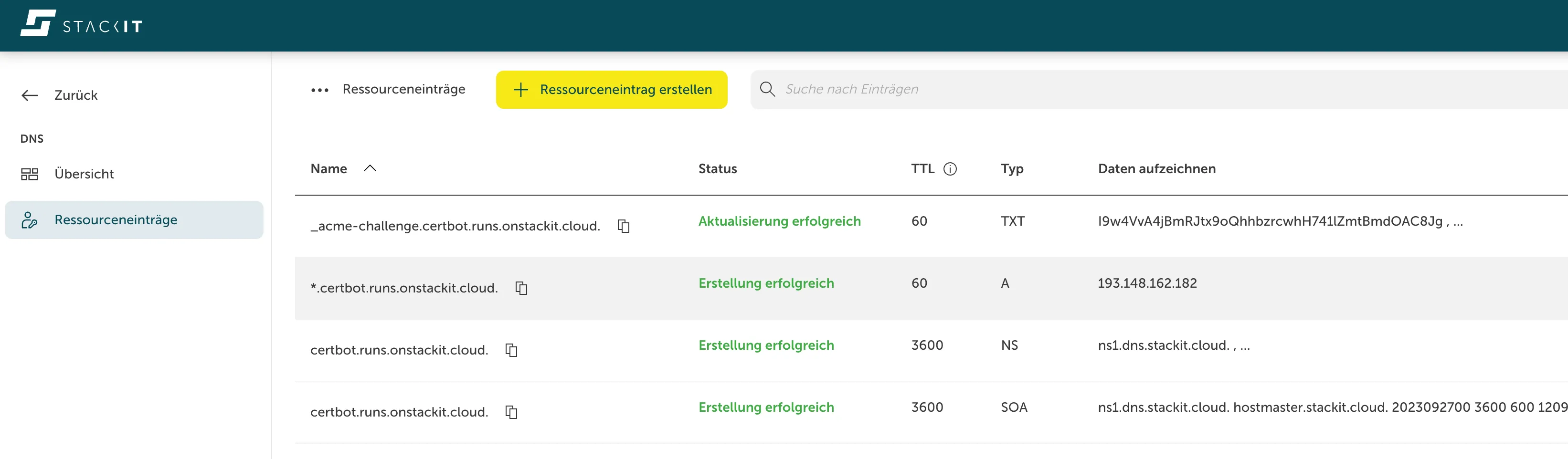 Certbot created temporary TXT-records